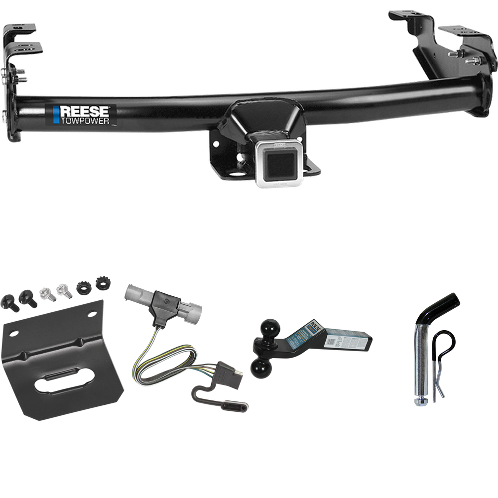 Fits 1987-1996 Ford F-150 Trailer Hitch Tow PKG w/ 4-Flat Wiring Harness + Dual Ball Ball Mount 2" & 2-5/16" Trailer Balls + Pin/Clip +  Wiring Bracket By Reese Towpower