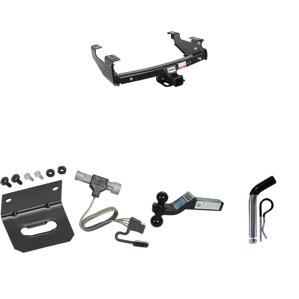 Fits 1987-1996 Ford F-150 Trailer Hitch Tow PKG w/ 4-Flat Wiring Harness + Dual Ball Ball Mount 2" & 2-5/16" Trailer Balls + Pin/Clip +  Wiring Bracket By Reese Towpower