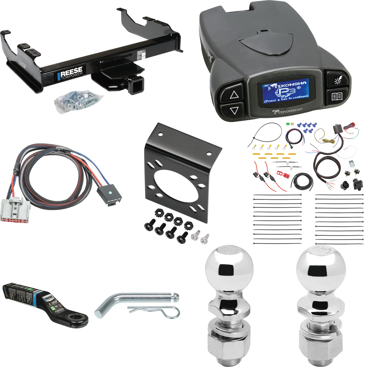 Fits 2020-2023 GMC Sierra 3500 HD Trailer Hitch Tow PKG w/ Tekonsha Prodigy P3 Brake Control + Plug & Play BC Adapter + 7-Way RV Wiring + 2" & 2-5/16" Ball & Drop Mount (For Cab & Chassis, w/34" Wide Frames Models) By Reese Towpower