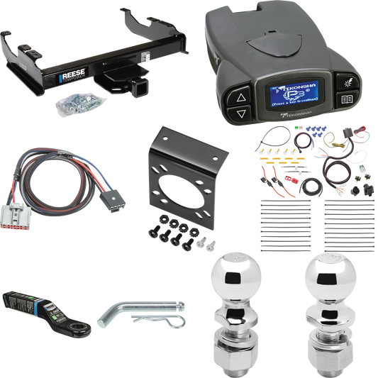 Fits 2020-2023 GMC Sierra 3500 HD Trailer Hitch Tow PKG w/ Tekonsha Prodigy P3 Brake Control + Plug & Play BC Adapter + 7-Way RV Wiring + 2" & 2-5/16" Ball & Drop Mount (For Cab & Chassis, w/34" Wide Frames Models) By Reese Towpower