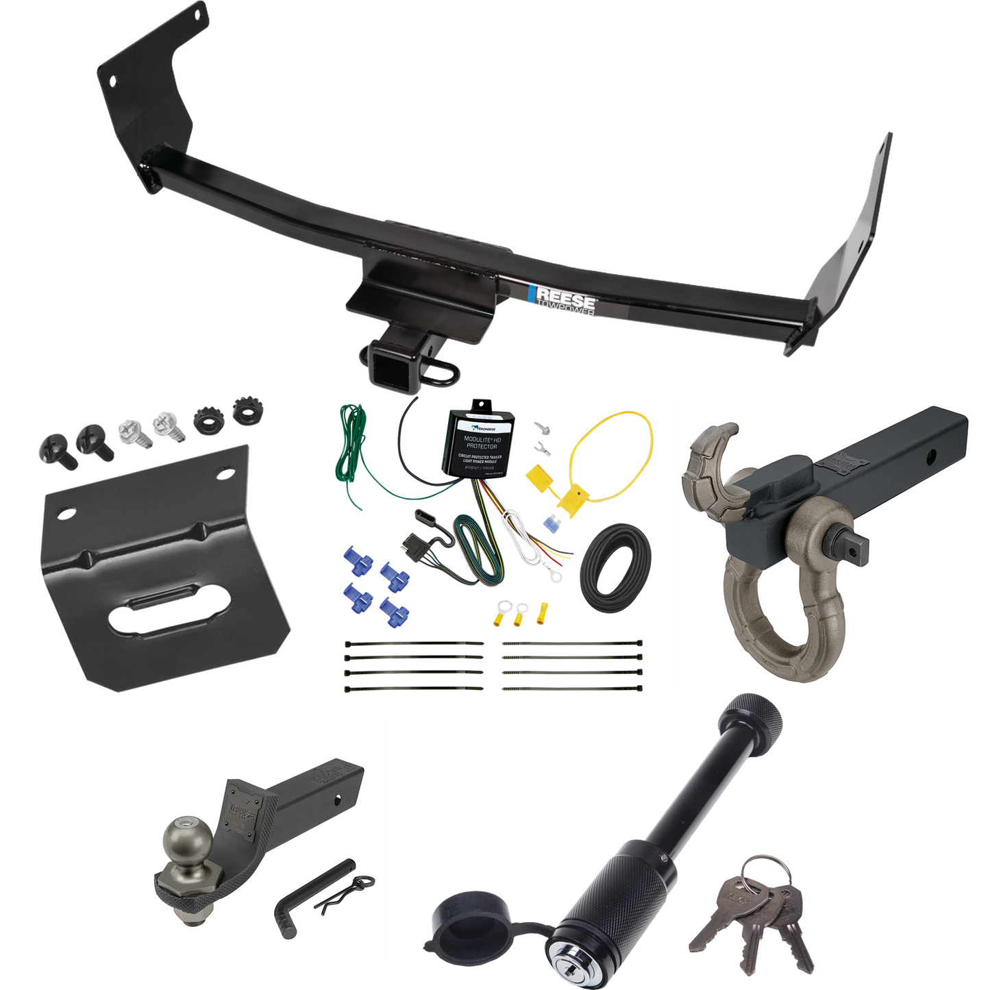 Fits 2021-2023 Lexus NX450h+ Trailer Hitch Tow PKG w/ 4-Flat Wiring + Interlock Tactical Starter Kit w/ 2" Drop & 2" Ball + Tactical Hook & Shackle Mount + Tactical Dogbone Lock + Wiring Bracket (Excludes: F Sport Models) By Reese Towpower