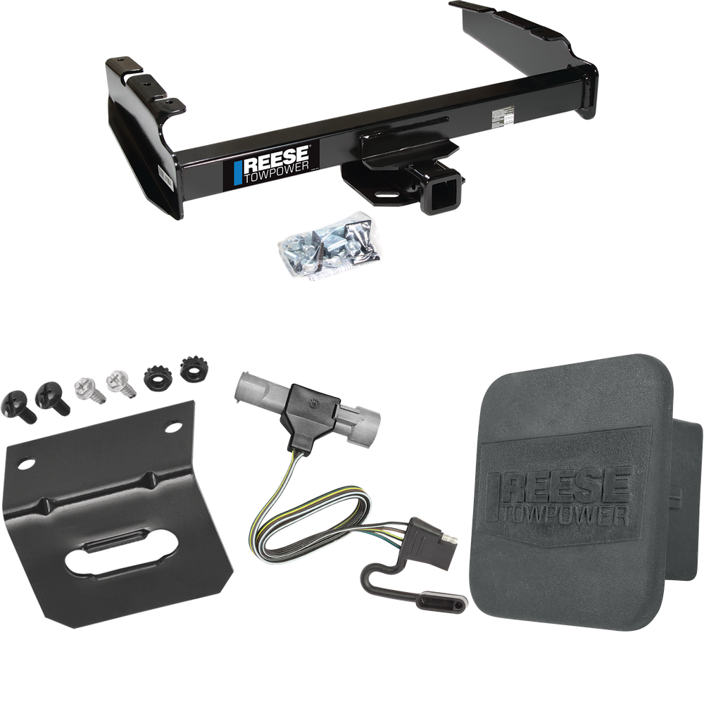 Fits 1987-1996 Ford F-150 Trailer Hitch Tow PKG w/ 4-Flat Wiring Harness + Hitch Cover + Wiring Bracket By Reese Towpower