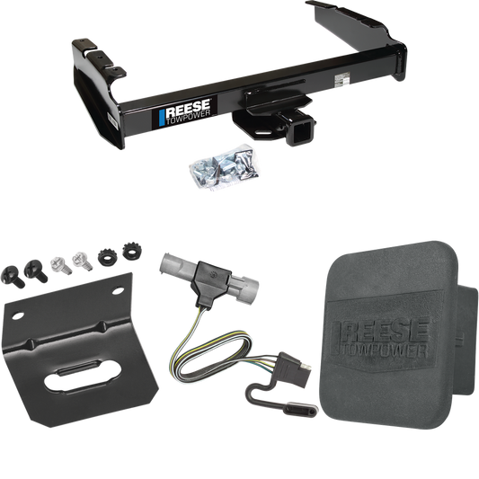 Fits 1987-1996 Ford F-150 Trailer Hitch Tow PKG w/ 4-Flat Wiring Harness + Hitch Cover + Wiring Bracket By Reese Towpower