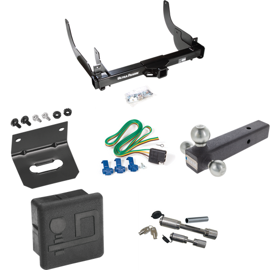 Fits 2006-2008 Ford F-150 Trailer Hitch Tow PKG w/ 4-Flat Wiring Harness + Triple Ball Ball Mount 1-7/8" & 2" & 2-5/16" Trailer Balls + Dual Hitch & Coupler Locks + Hitch Cover + Wiring Bracket By Draw-Tite