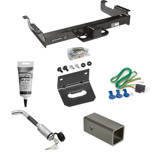 Fits 1996-1999 GMC Savana 2500 Trailer Hitch Tow PKG w/ 4-Flat Wiring Harness + 2-1/2" to 2" Adapter 6" Length + Hitch Lock + Wiring Bracket + Electric Grease By Draw-Tite