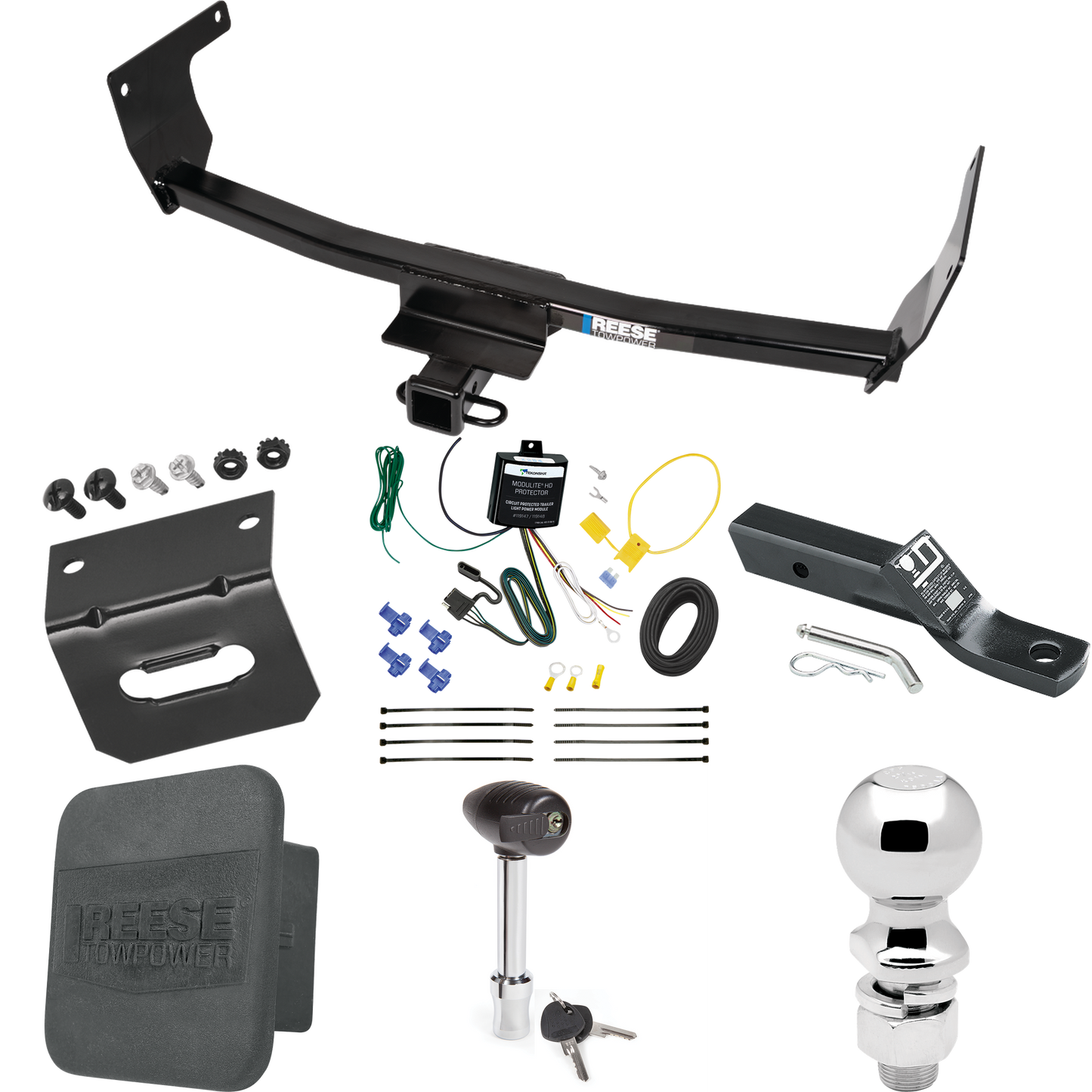 Fits 2021-2023 Lexus NX450h+ Trailer Hitch Tow PKG w/ 4-Flat Wiring + Ball Mount w/ 2" Drop + 2-5/16" Ball + Wiring Bracket + Hitch Lock + Hitch Cover (Excludes: F Sport Models) By Reese Towpower