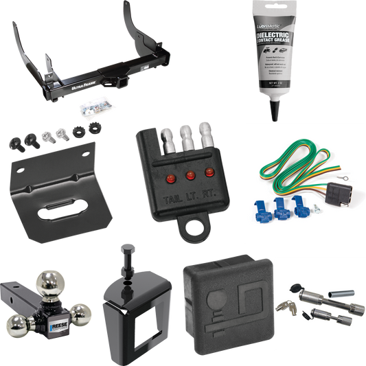 Fits 2006-2008 Lincoln Mark LT Trailer Hitch Tow PKG w/ 4-Flat Wiring Harness + Triple Ball Ball Mount 1-7/8" & 2" & 2-5/16" Trailer Balls + Dual Hitch & Coupler Locks + Hitch Cover + Wiring Bracket + Wiring Tester + Electric Grease + Anti Rattle Dev