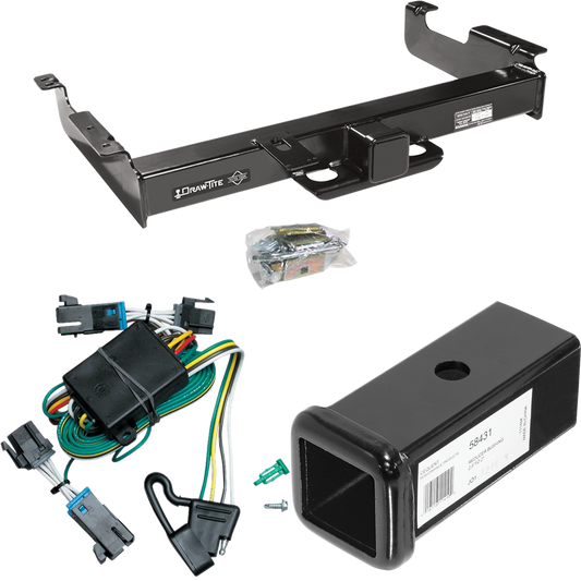 Fits 2000-2002 Chevrolet Express 2500 Trailer Hitch Tow PKG w/ 4-Flat Wiring Harness + 2-1/2" to 2" Adapter 7" Length By Draw-Tite