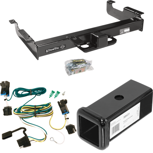 Fits 2003-2023 GMC Savana 2500 Trailer Hitch Tow PKG w/ 4-Flat Wiring Harness + 2-1/2" to 2" Adapter 7" Length By Draw-Tite