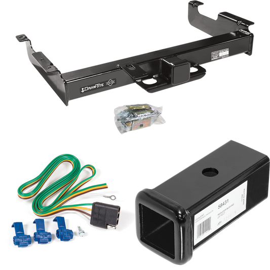 Fits 1996-1999 Chevrolet Express 3500 Trailer Hitch Tow PKG w/ 4-Flat Wiring Harness + 2-1/2" to 2" Adapter 7" Length By Draw-Tite