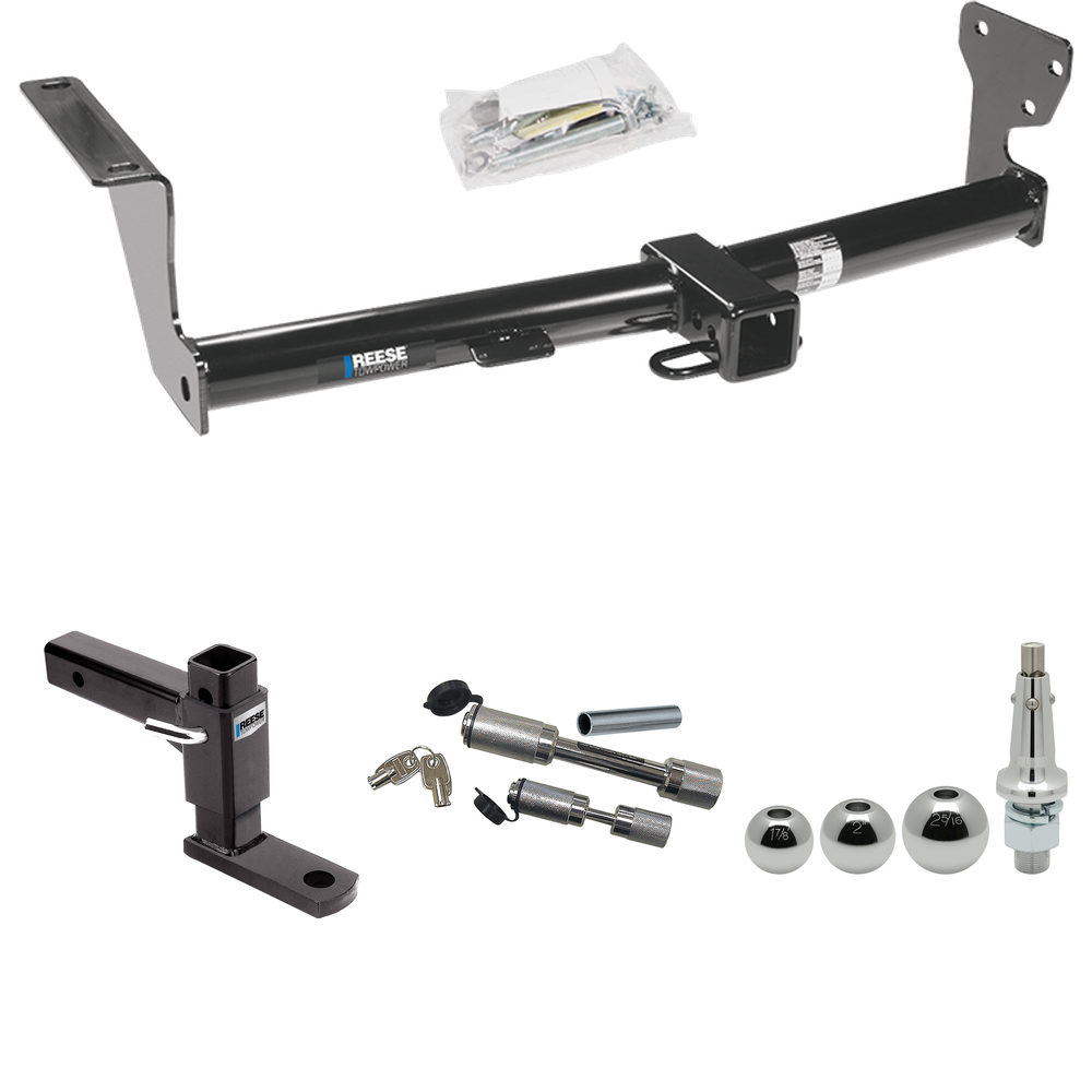 Fits 2008-2014 Land Rover LR2 Trailer Hitch Tow PKG w/ Adjustable Drop Rise Ball Mount + Dual Hitch & Copler Locks + Inerchangeable 1-7/8" & 2" & 2-5/16" Balls By Reese Towpower