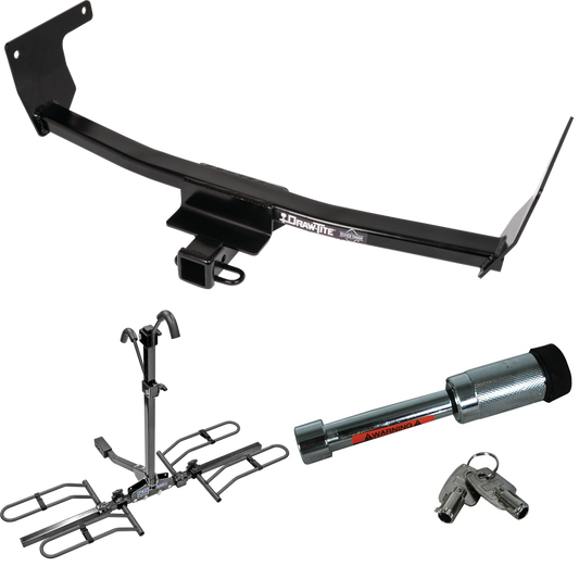 Fits 2021-2023 Lexus NX350h Trailer Hitch Tow PKG w/ 2 Bike Plaform Style Carrier Rack + Hitch Lock By Draw-Tite