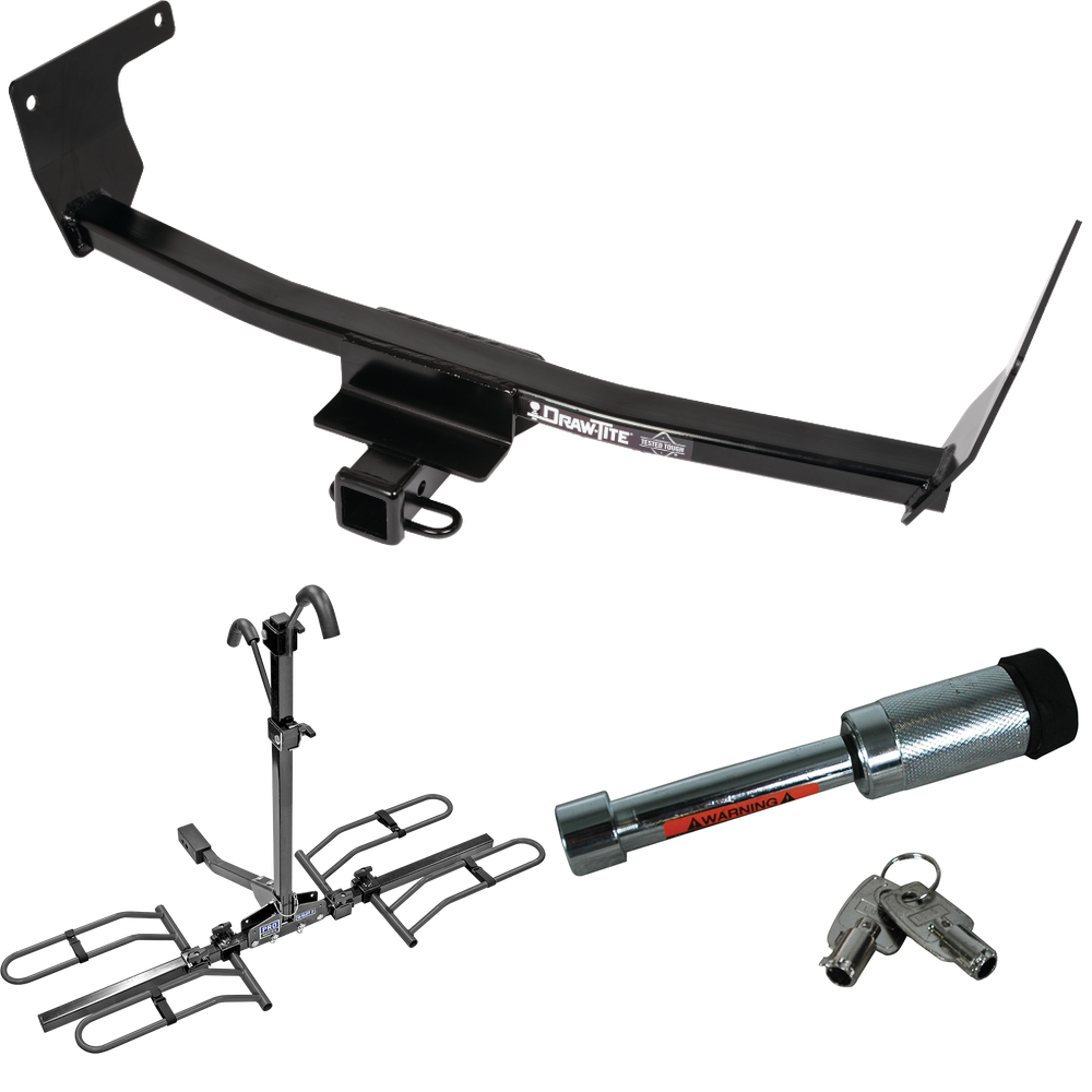 Fits 2021-2023 Lexus NX250 Trailer Hitch Tow PKG w/ 2 Bike Plaform Style Carrier Rack + Hitch Lock By Draw-Tite