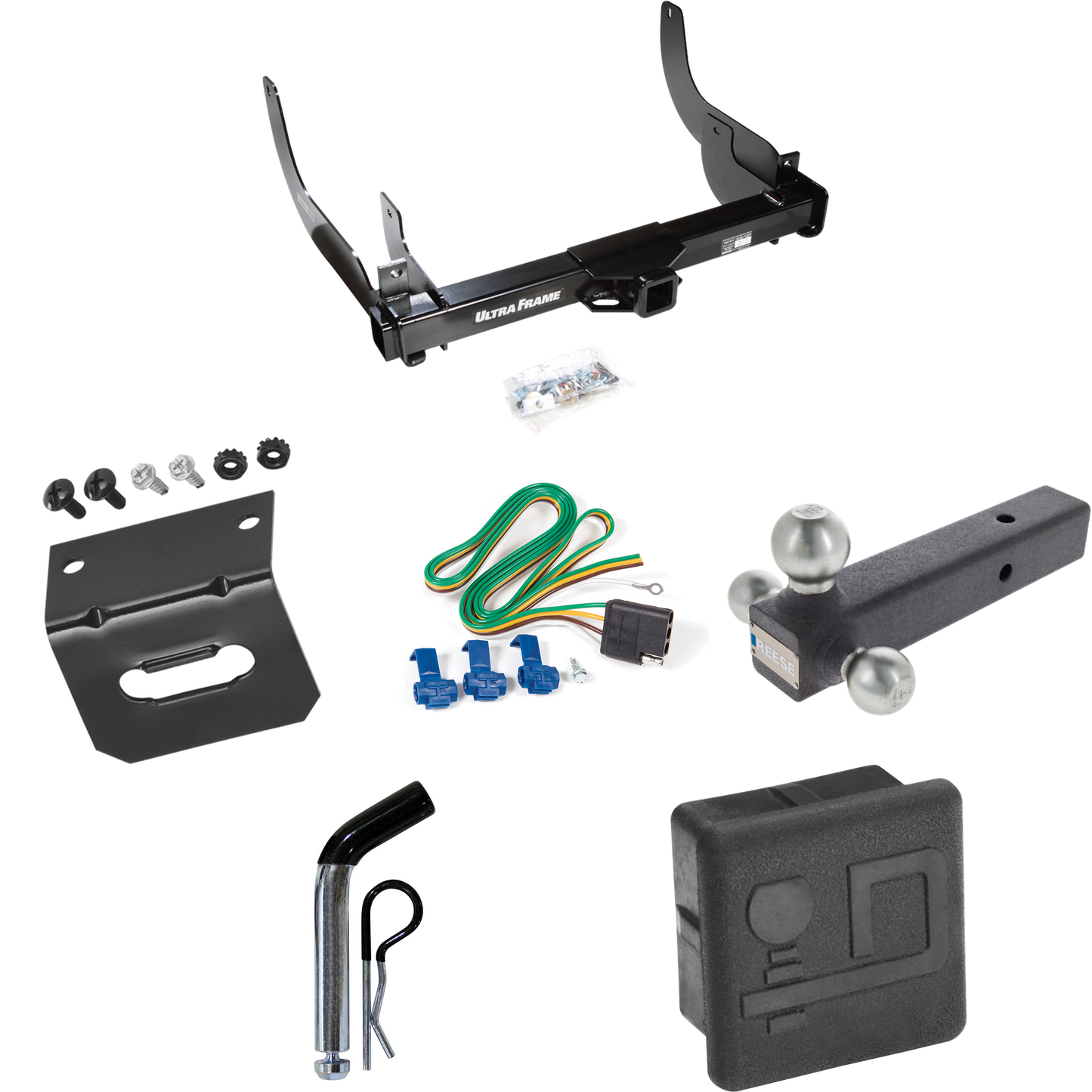 Fits 2006-2008 Ford F-150 Trailer Hitch Tow PKG w/ 4-Flat Wiring Harness + Triple Ball Ball Mount 1-7/8" & 2" & 2-5/16" Trailer Balls + Pin/Clip + Hitch Cover + Wiring Bracket By Draw-Tite