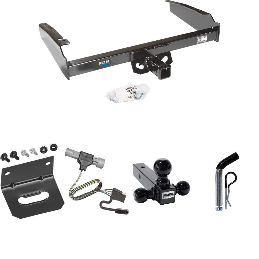 Fits 1997-1997 Ford F-350 Trailer Hitch Tow PKG w/ 4-Flat Wiring Harness + Triple Ball Ball Mount 1-7/8" & 2" & 2-5/16" Trailer Balls + Pin/Clip + Wiring Bracket (For Heavy Duty Models) By Reese Towpower