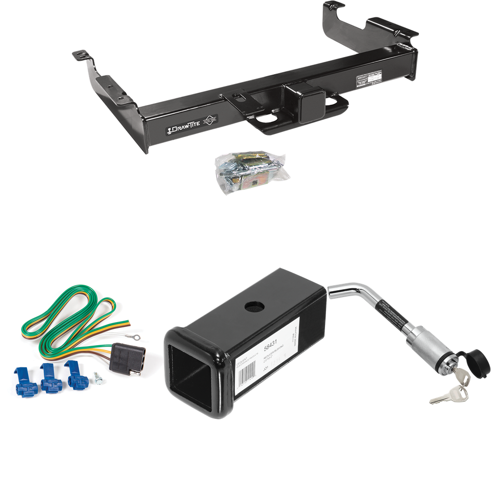 Fits 1996-1999 Chevrolet Express 3500 Trailer Hitch Tow PKG w/ 4-Flat Wiring Harness + 2-1/2" to 2" Adapter 7" Length + Hitch Lock By Draw-Tite