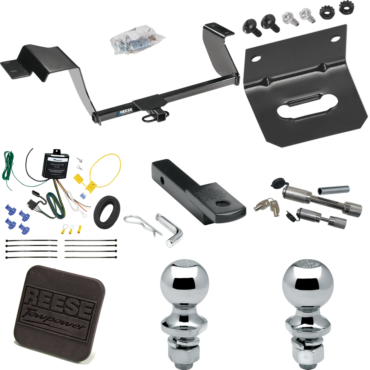 Fits 2017-2020 Chevrolet Sonic Trailer Hitch Tow PKG w/ 4-Flat Wiring Harness + Draw-Bar + 1-7/8" + 2" Ball + Wiring Bracket + Hitch Cover + Dual Hitch & Coupler Locks (For Hatchback Models) By Reese Towpower