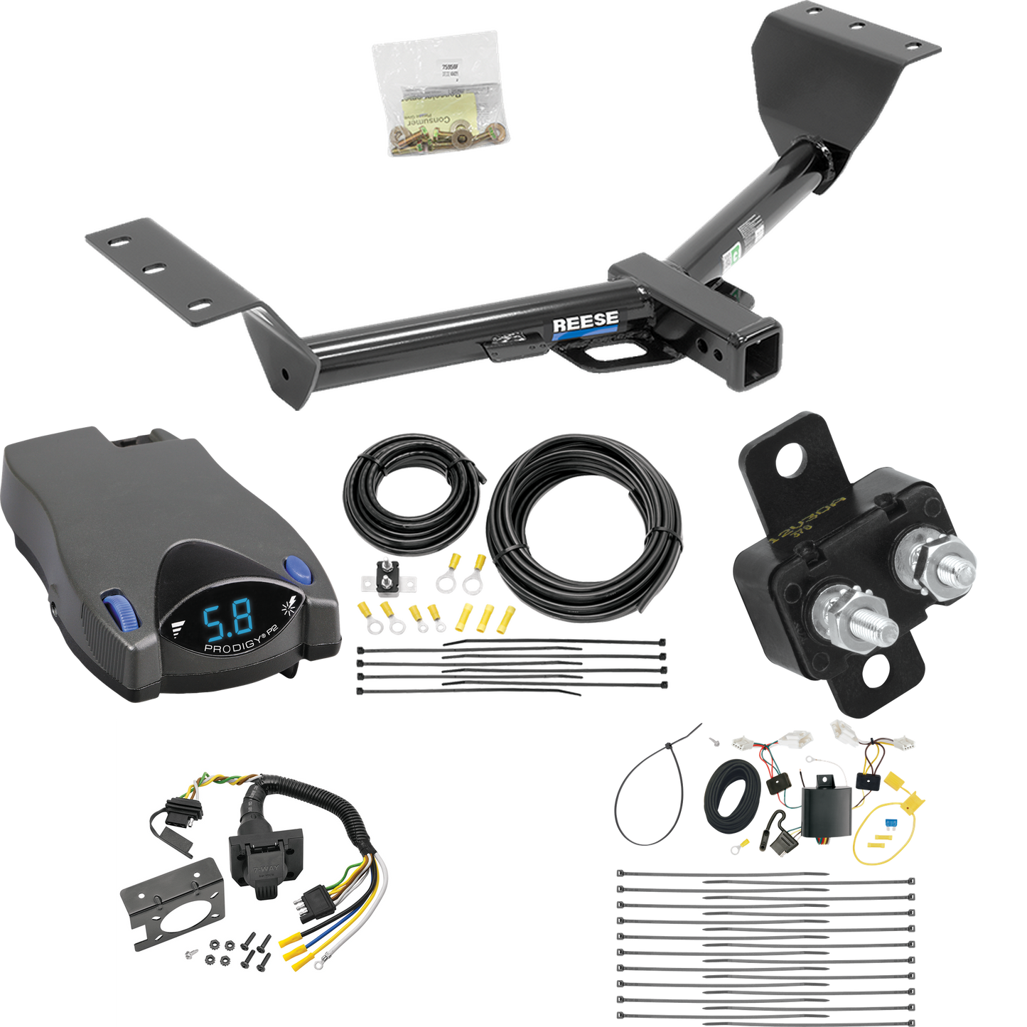 Se adapta al paquete de remolque de enganche de remolque Lexus NX200t 2015-2017 con control de freno Tekonsha Prodigy P2 + cableado RV de 7 vías de Reese Towpower