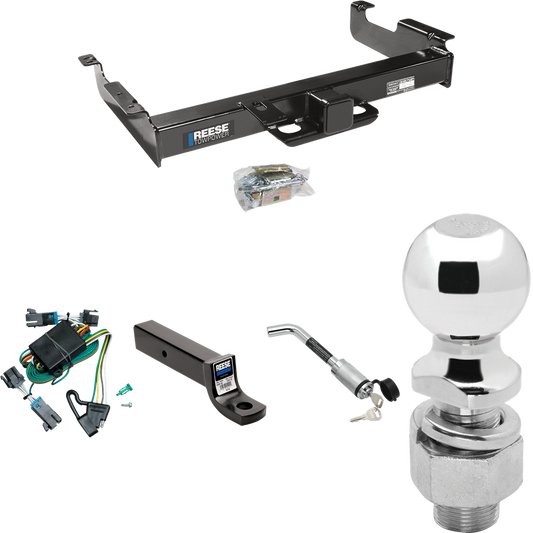 Fits 2000-2002 Chevrolet Express 2500 Trailer Hitch Tow PKG w/ 4-Flat Wiring Harness + Ball Mount w/ 3" Drop + Hitch Lock + 2-5/16" Ball By Reese Towpower