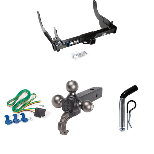 Fits 2006-2008 Ford F-150 Trailer Hitch Tow PKG w/ 4-Flat Wiring Harness + Triple Ball Ball Mount 1-7/8" & 2" & 2-5/16" Trailer Balls w/ Tow Hook + Pin/Clip By Reese Towpower