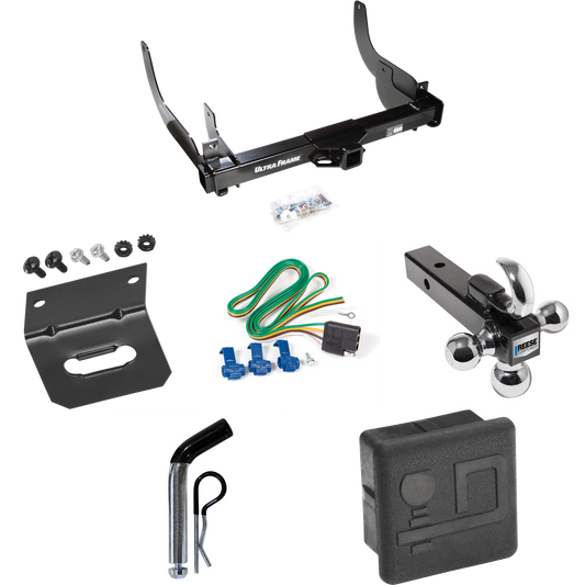 Fits 2006-2008 Ford F-150 Trailer Hitch Tow PKG w/ 4-Flat Wiring Harness + Triple Ball Ball Mount 1-7/8" & 2" & 2-5/16" Trailer Balls w/ Tow Hook + Pin/Clip + Hitch Cover + Wiring Bracket By Draw-Tite