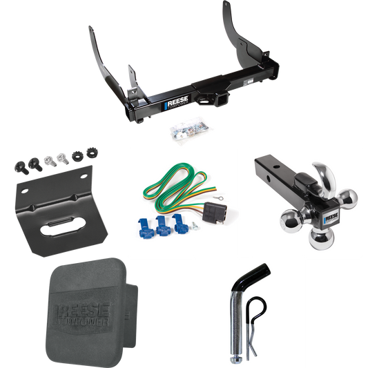 Fits 2006-2008 Ford F-150 Trailer Hitch Tow PKG w/ 4-Flat Wiring Harness + Triple Ball Ball Mount 1-7/8" & 2" & 2-5/16" Trailer Balls w/ Tow Hook + Pin/Clip + Hitch Cover + Wiring Bracket By Reese Towpower