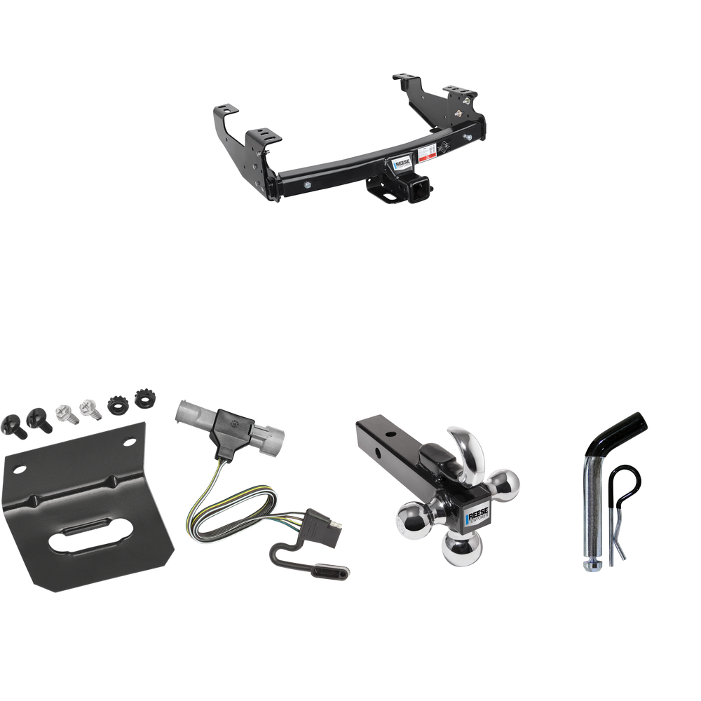 Fits 1997-1997 Ford F-250 HD Trailer Hitch Tow PKG w/ 4-Flat Wiring Harness + Triple Ball Ball Mount 1-7/8" & 2" & 2-5/16" Trailer Balls w/ Tow Hook + Pin/Clip + Wiring Bracket By Reese Towpower