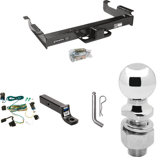 Fits 2003-2023 Chevrolet Express 3500 Trailer Hitch Tow PKG w/ 4-Flat Wiring Harness + Ball Mount w/ 3" Drop + Pin/Clip + 2-5/16" Ball By Draw-Tite