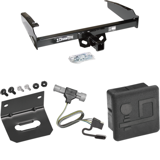 Fits 1997-1997 Ford F-350 Trailer Hitch Tow PKG w/ 4-Flat Wiring Harness + Wiring Bracket + Hitch Cover (For Heavy Duty Models) By Draw-Tite