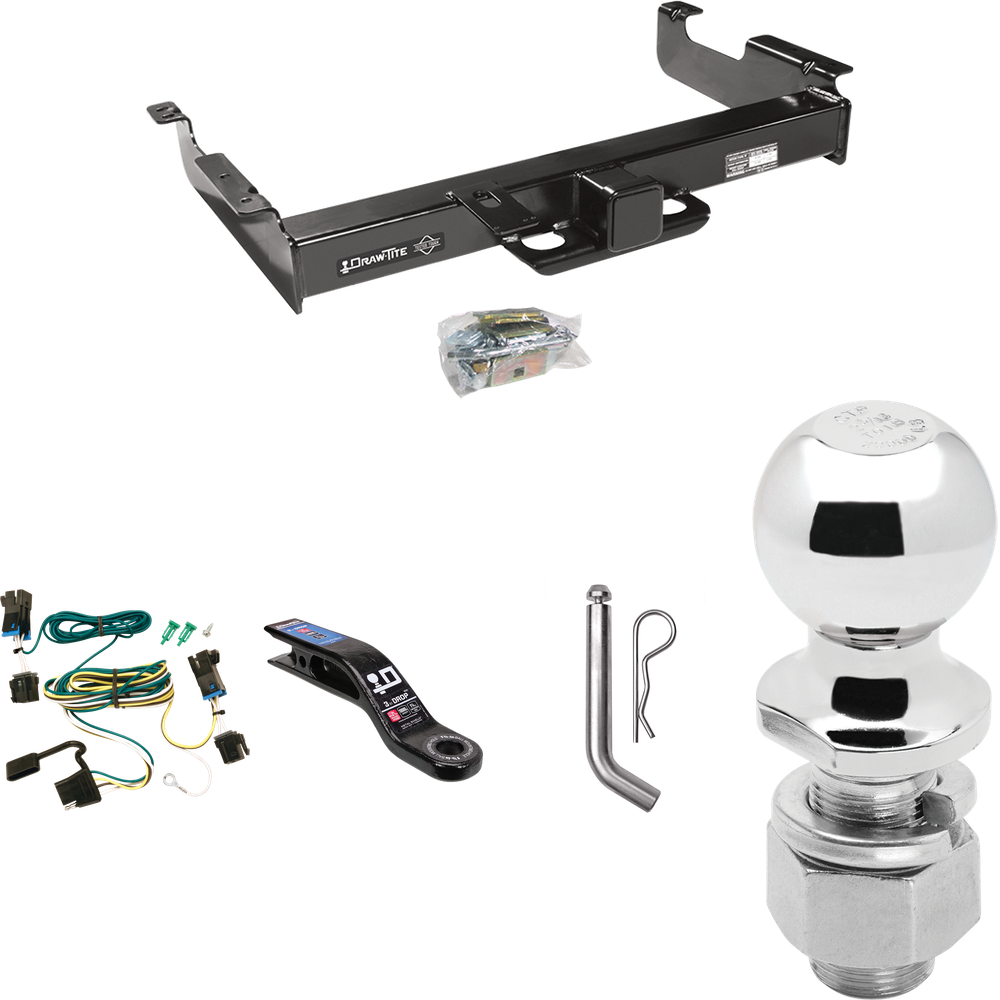 Fits 2003-2023 GMC Savana 3500 Trailer Hitch Tow PKG w/ 4-Flat Wiring Harness + Ball Mount w/ 3" Drop + Pin/Clip + 2-5/16" Ball By Draw-Tite