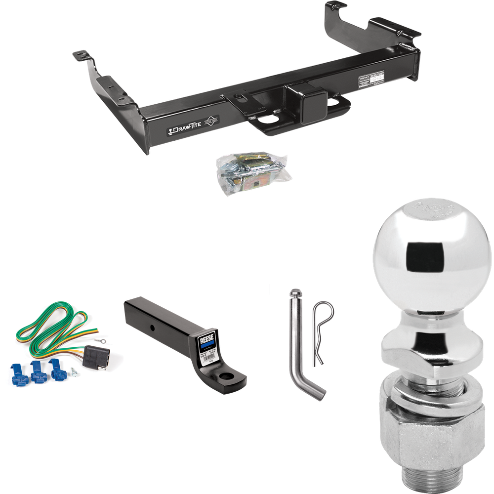 Fits 1996-1999 Chevrolet Express 3500 Trailer Hitch Tow PKG w/ 4-Flat Wiring Harness + Ball Mount w/ 3" Drop + Pin/Clip + 2-5/16" Ball By Draw-Tite