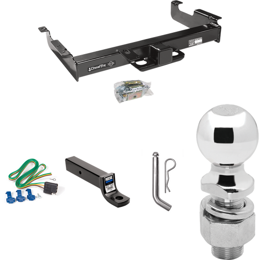 Fits 1996-1999 Chevrolet Express 3500 Trailer Hitch Tow PKG w/ 4-Flat Wiring Harness + Ball Mount w/ 3" Drop + Pin/Clip + 2-5/16" Ball By Draw-Tite