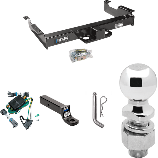 Se adapta al paquete de remolque con enganche para remolque Chevrolet Express 3500 2000-2002 con arnés de cableado de 4 planos + soporte de bola con caída de 3" + pasador/clip + bola de 2-5/16" de Reese Towpower