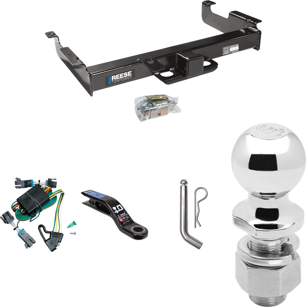 Fits 2000-2002 GMC Savana 2500 Trailer Hitch Tow PKG w/ 4-Flat Wiring Harness + Ball Mount w/ 3" Drop + Pin/Clip + 2-5/16" Ball By Reese Towpower