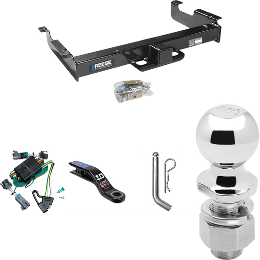 Fits 2000-2002 GMC Savana 2500 Trailer Hitch Tow PKG w/ 4-Flat Wiring Harness + Ball Mount w/ 3" Drop + Pin/Clip + 2-5/16" Ball By Reese Towpower