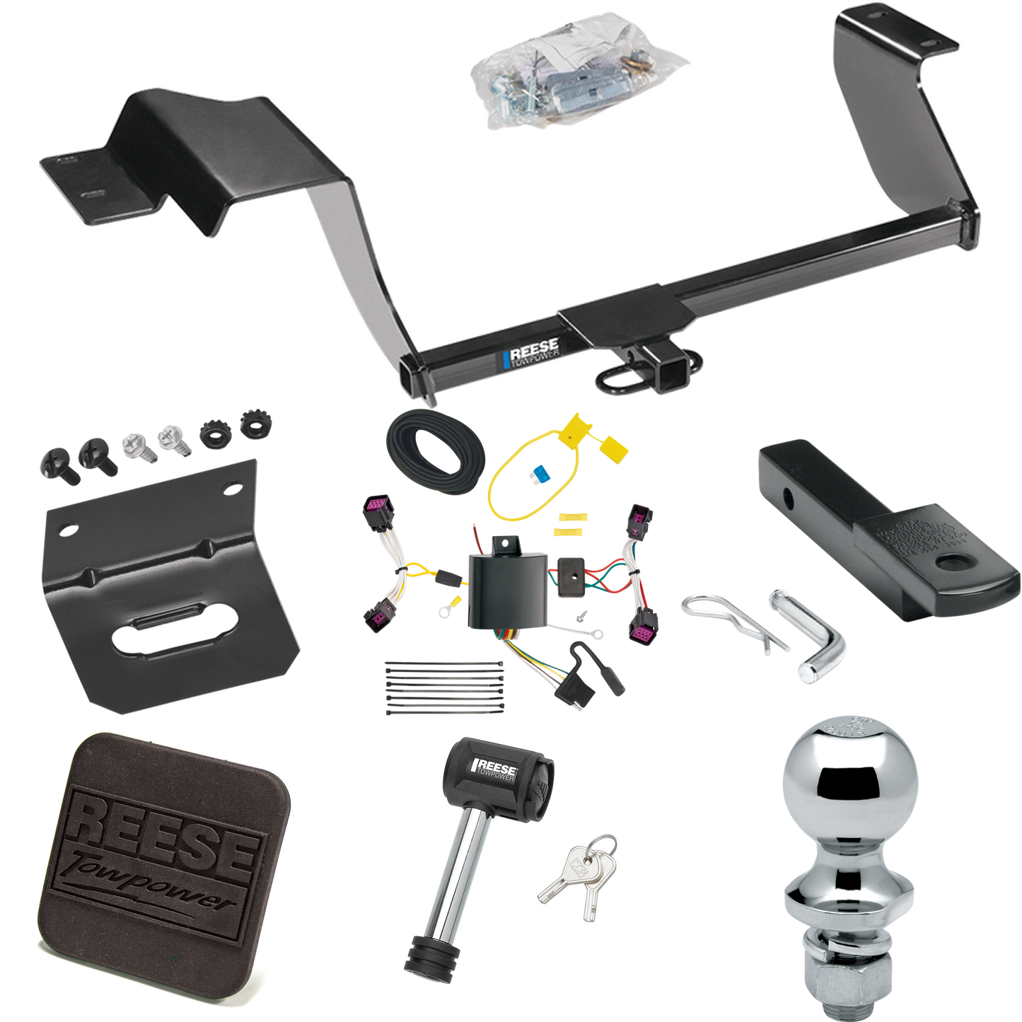 Fits 2012-2016 Chevrolet Sonic Trailer Hitch Tow PKG w/ 4-Flat Wiring Harness + Draw-Bar + 1-7/8" Ball + Wiring Bracket + Hitch Cover + Hitch Lock (For Hatchback Models) By Reese Towpower