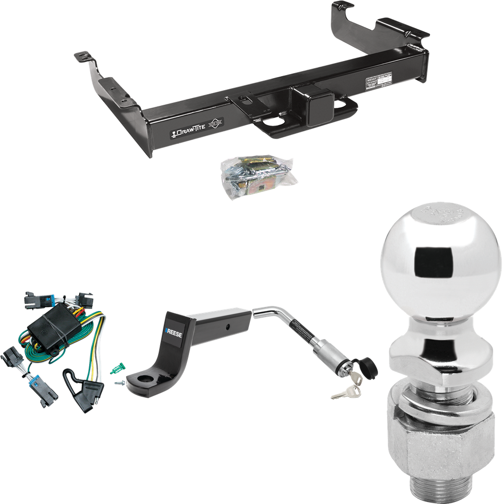 Se adapta al paquete de enganche de remolque GMC Savana 2500 2000-2002 con arnés de cableado de 4 planos + soporte de bola con caída de 5" + bloqueo de enganche + bola de 2-5/16" de Draw-Tite