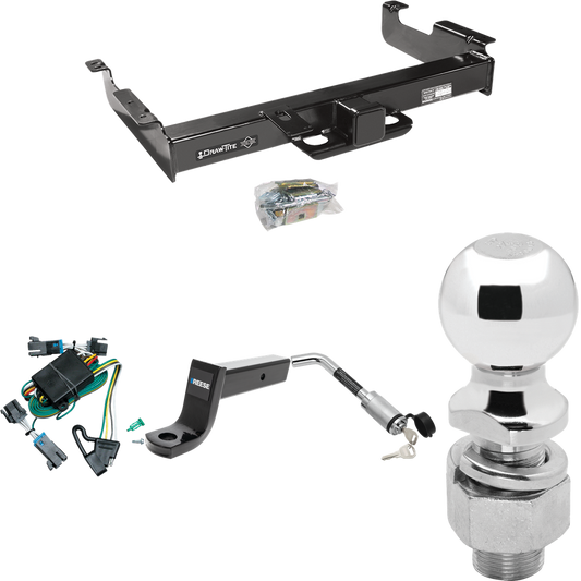 Fits 2000-2002 GMC Savana 2500 Trailer Hitch Tow PKG w/ 4-Flat Wiring Harness + Ball Mount w/ 5" Drop + Hitch Lock + 2-5/16" Ball By Draw-Tite