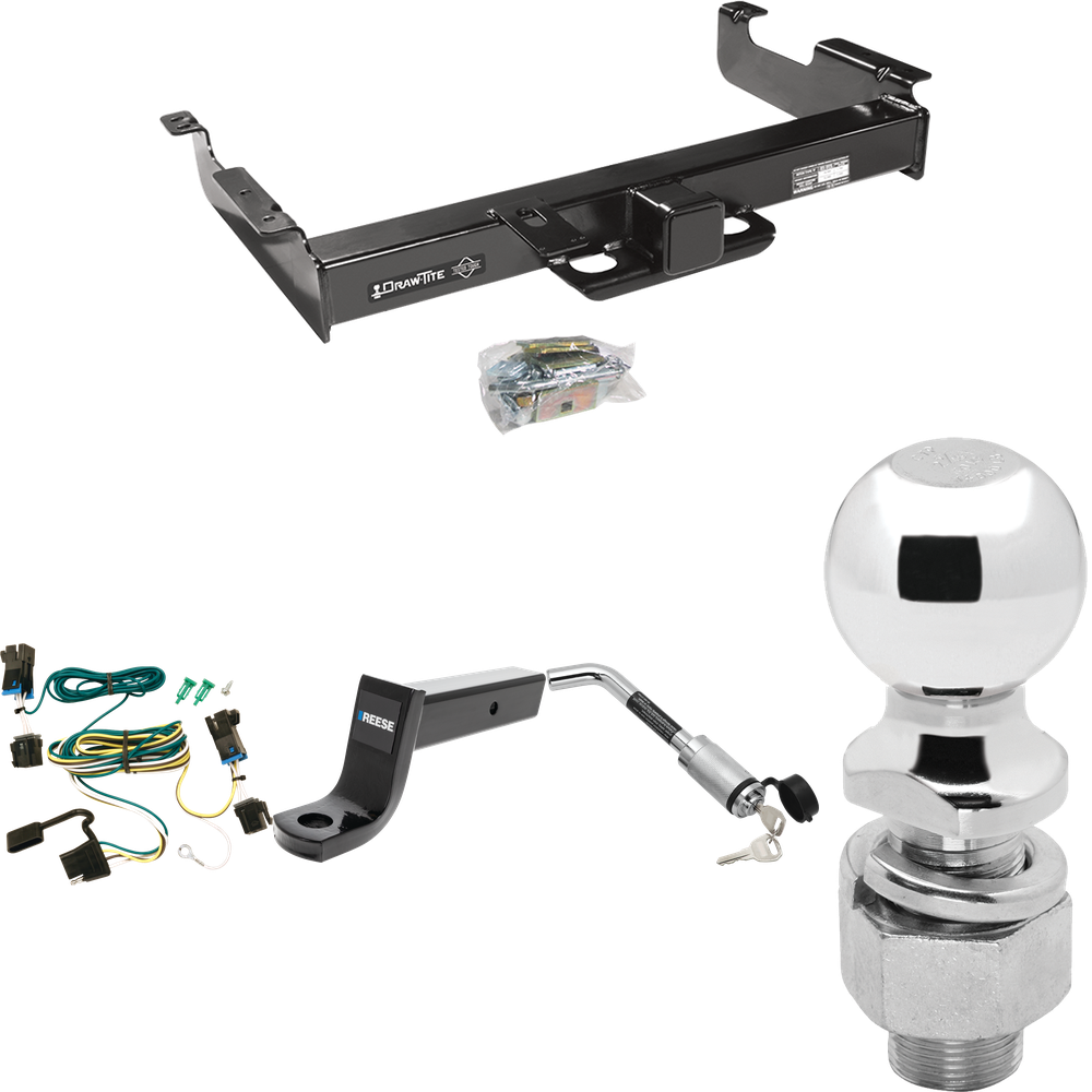 Fits 2003-2023 GMC Savana 2500 Trailer Hitch Tow PKG w/ 4-Flat Wiring Harness + Ball Mount w/ 5" Drop + Hitch Lock + 2-5/16" Ball By Draw-Tite