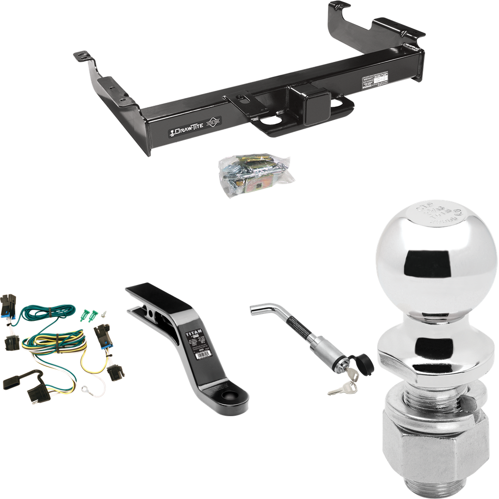 Fits 2003-2023 GMC Savana 2500 Trailer Hitch Tow PKG w/ 4-Flat Wiring Harness + Ball Mount w/ 5" Drop + Hitch Lock + 2-5/16" Ball By Draw-Tite