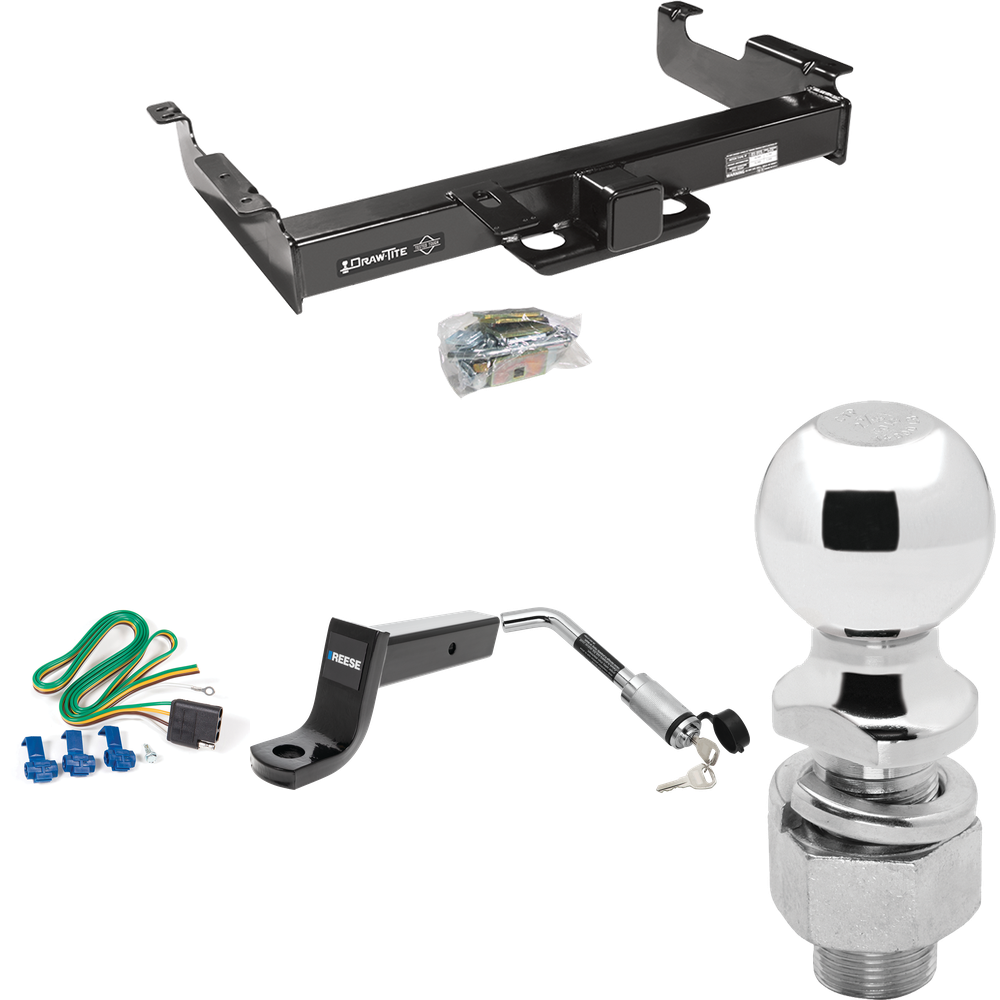 Fits 1996-1999 GMC Savana 2500 Trailer Hitch Tow PKG w/ 4-Flat Wiring Harness + Ball Mount w/ 5" Drop + Hitch Lock + 2-5/16" Ball By Draw-Tite