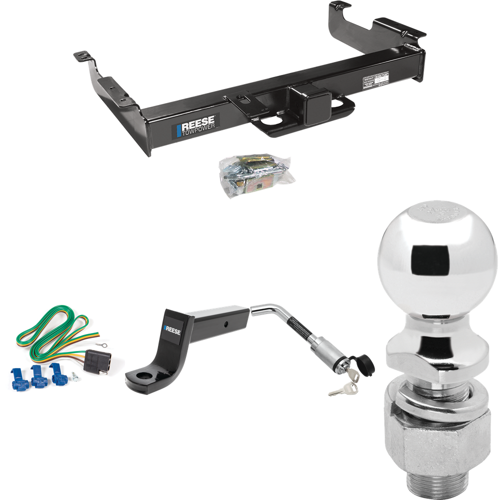 Fits 1996-1999 GMC Savana 2500 Trailer Hitch Tow PKG w/ 4-Flat Wiring Harness + Ball Mount w/ 5" Drop + Hitch Lock + 2-5/16" Ball By Reese Towpower