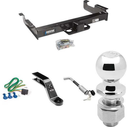 Se adapta al paquete de enganche de remolque GMC Savana 2500 1996-1999 con arnés de cableado plano de 4 + soporte de bola con caída de 5" + bloqueo de enganche + bola de 2-5/16" de Reese Towpower