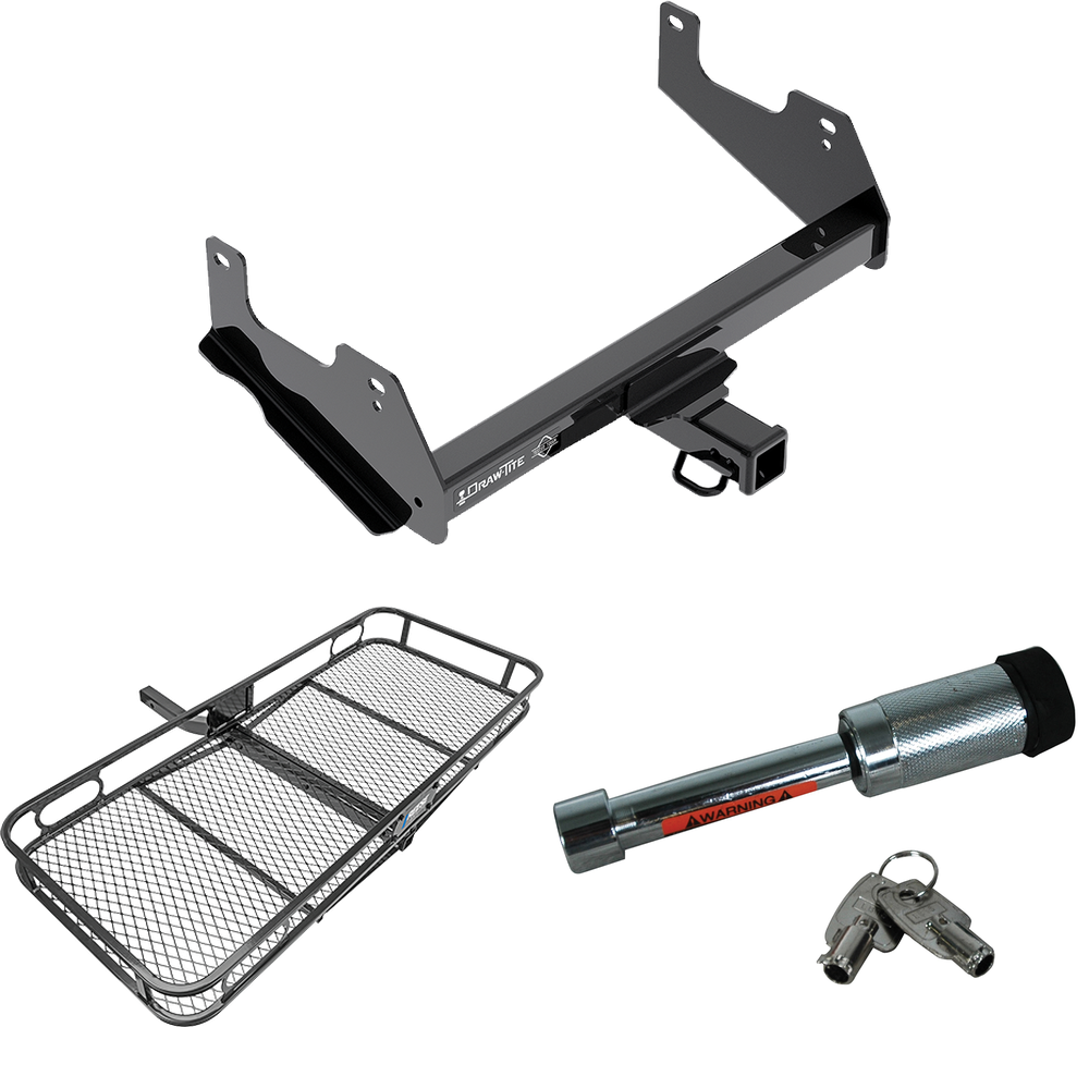 Fits 2015-2023 Ford F-150 Trailer Hitch Tow PKG w/ 60" x 24" Cargo Carrier + Hitch Lock By Draw-Tite