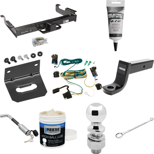 Fits 2003-2023 GMC Savana 2500 Trailer Hitch Tow PKG w/ 4-Flat Wiring Harness + Ball Mount w/ 5" Drop + Hitch Lock + 2-5/16" Ball + Wiring Bracket + Electric Grease + Ball Wrench + Ball Lube By Draw-Tite