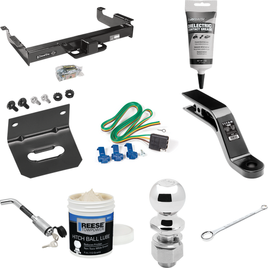 Fits 1996-1999 GMC Savana 3500 Trailer Hitch Tow PKG w/ 4-Flat Wiring Harness + Ball Mount w/ 5" Drop + Hitch Lock + 2-5/16" Ball + Wiring Bracket + Electric Grease + Ball Wrench + Ball Lube By Draw-Tite