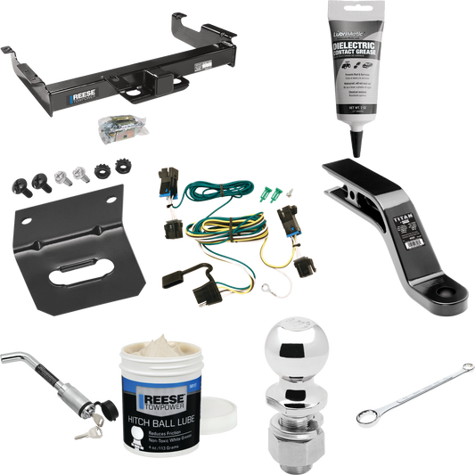 Fits 2003-2023 GMC Savana 2500 Trailer Hitch Tow PKG w/ 4-Flat Wiring Harness + Ball Mount w/ 5" Drop + Hitch Lock + 2-5/16" Ball + Wiring Bracket + Electric Grease + Ball Wrench + Ball Lube By Reese Towpower