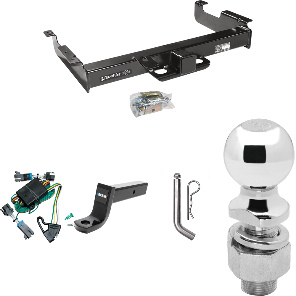 Fits 2000-2002 GMC Savana 2500 Trailer Hitch Tow PKG w/ 4-Flat Wiring Harness + Ball Mount w/ 5" Drop + Pin/Clip + 2-5/16" Ball By Draw-Tite