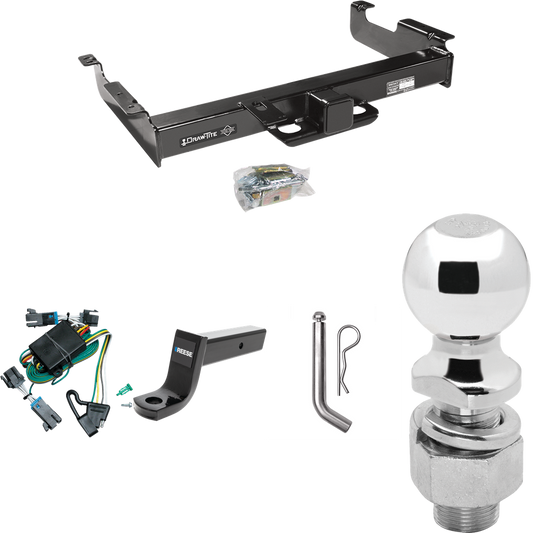 Fits 2000-2002 GMC Savana 2500 Trailer Hitch Tow PKG w/ 4-Flat Wiring Harness + Ball Mount w/ 5" Drop + Pin/Clip + 2-5/16" Ball By Draw-Tite