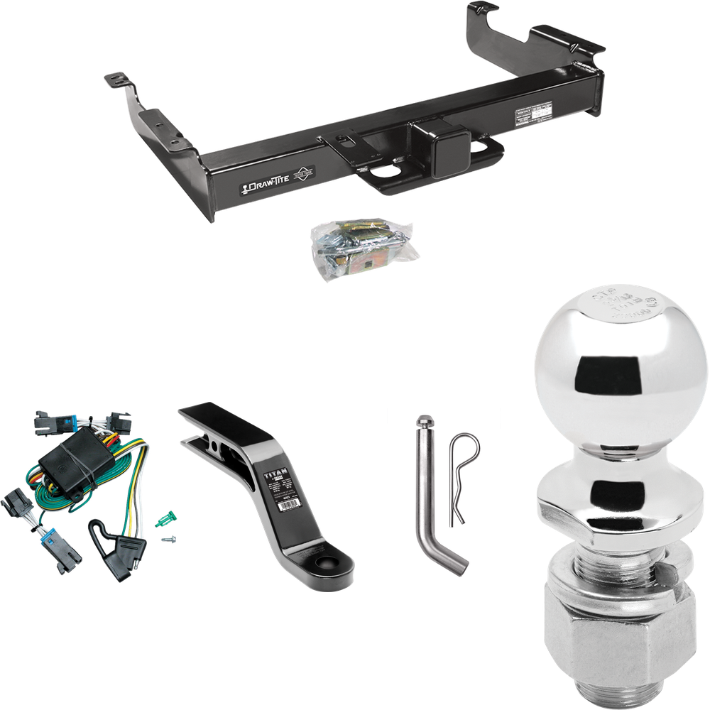 Fits 2000-2002 GMC Savana 2500 Trailer Hitch Tow PKG w/ 4-Flat Wiring Harness + Ball Mount w/ 5" Drop + Pin/Clip + 2-5/16" Ball By Draw-Tite